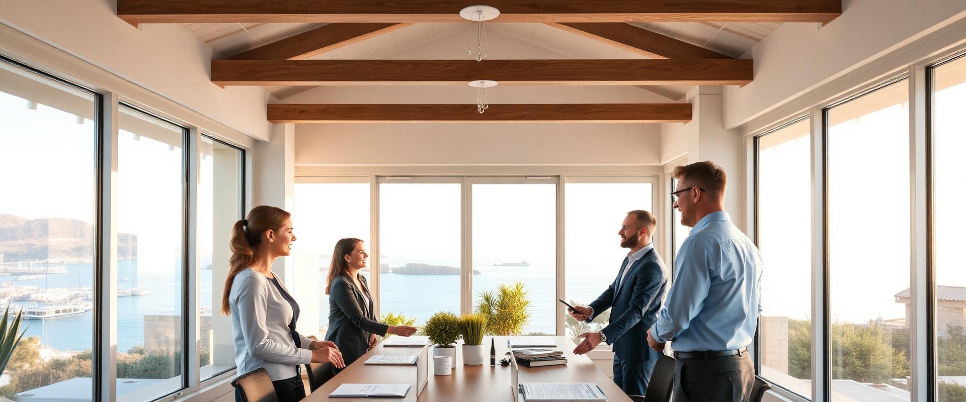 Professionals collaborating in a modern Greek office